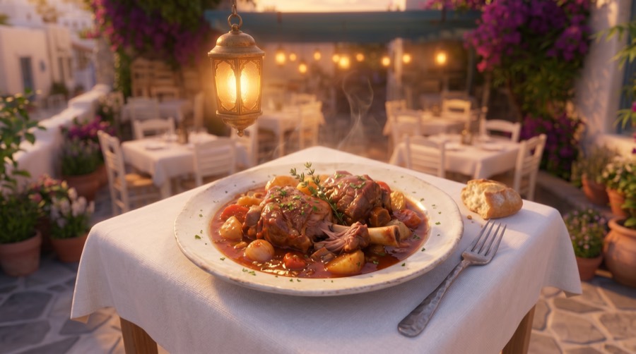 Wood-oven lamb at Taverna Kostas